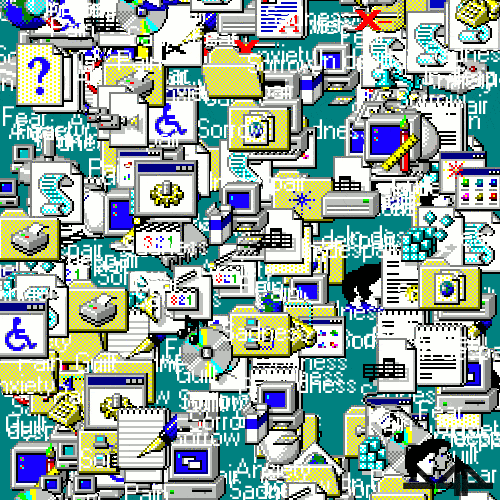 a screen full of retro Windows '95 logos and icons